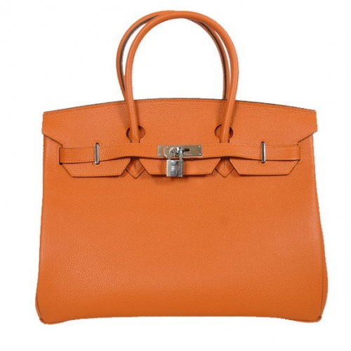 Hermes Birkin 35CM Tote tassen glad Togo leer oranje zilver