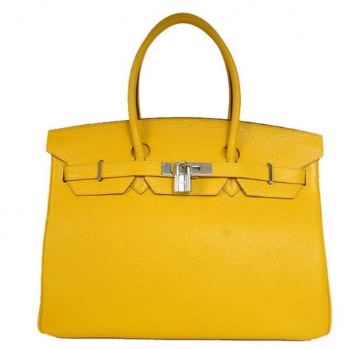 Hermes Birkin 35CM Tote Bags Glad Togo Leer Turkije Geel Zilver