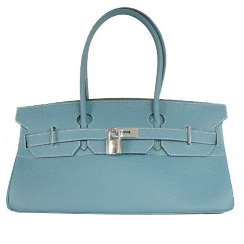 Hermes Birkin 42cm JPG Birkin Togo lederen blauwe tas zilveren hardware
