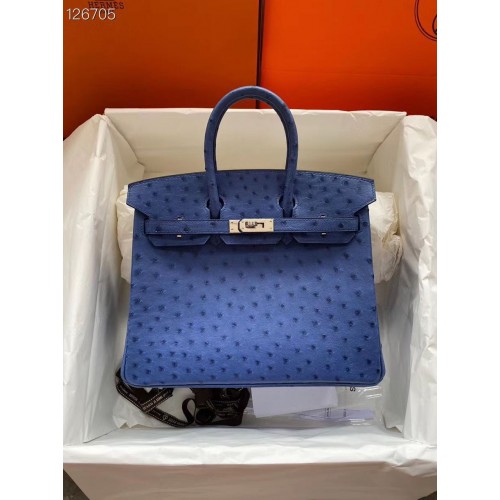 Hermes Birkin tas origineel leer struisvogelhuid HBK2530 donkerblauw