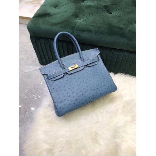 Hermes Birkin Tas Origineel Leer Struisvogelhuid HBK2530 Blauw
