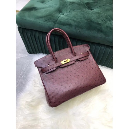 Hermes Birkin Tas Origineel Leer Struisvogelleer HBK2530 Burgundy