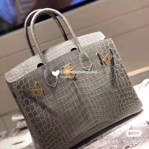 Hermes Birkin Tas Origineel Leer krokodil HBK35 grijs