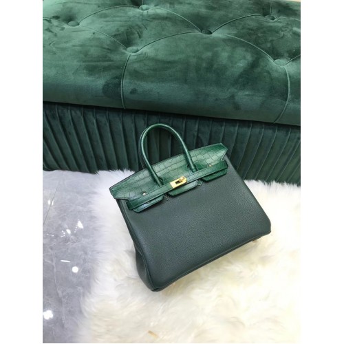 Hermes Birkin Bag Original Leather krokodil togo HBK2530 zwartachtig groen