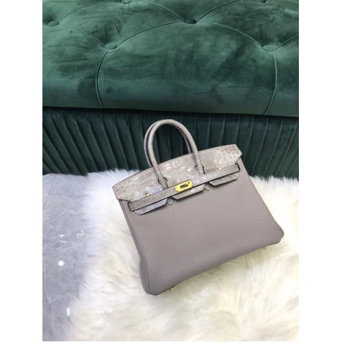 Hermes Birkin tas origineel leer krokodil togo HBK2530 lichtgrijs