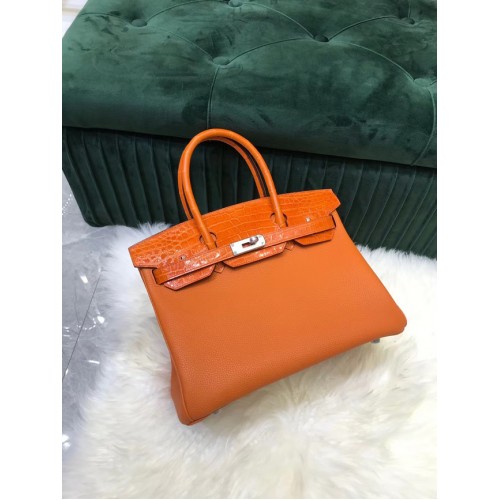 Hermes Birkin Bag Original Leather krokodil togo HBK2530 oranje