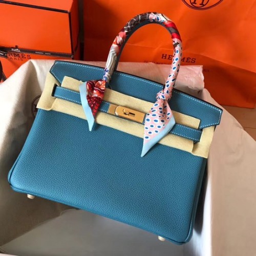 Hermes Birkin Tote tas origineel Togo leer BK35 blauw