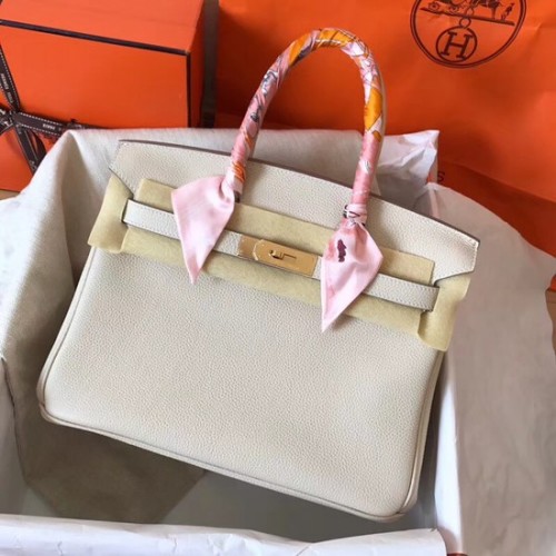 Hermes Birkin Tote Bag Origineel Togo Leer BK35 creme