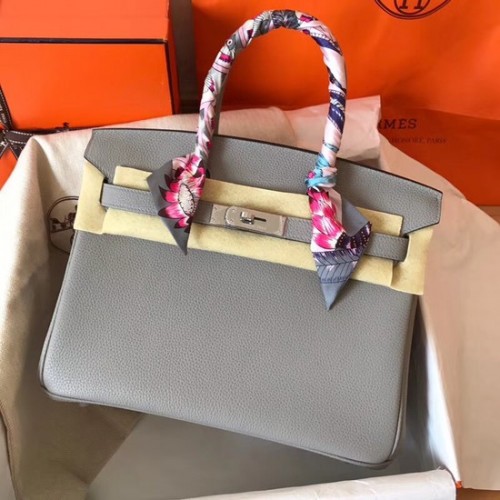 Hermes Birkin Tote Bag Origineel Togo Leer BK35 grijs