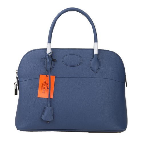 Hermes bolide 37cm draagtassen kalfsleer blauw