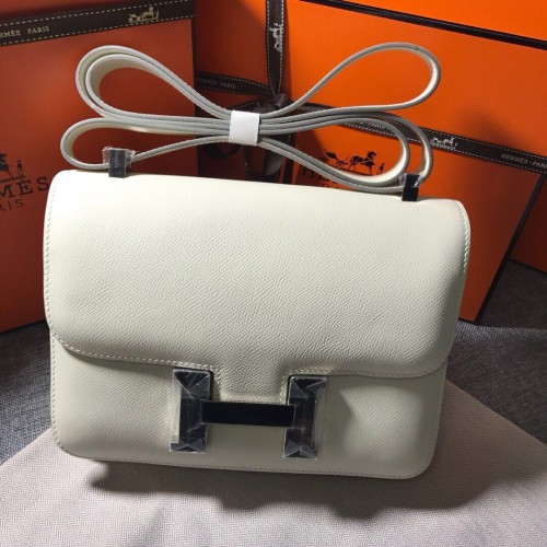 Hermes Constance tas kalfsleer H9999 wit zilver