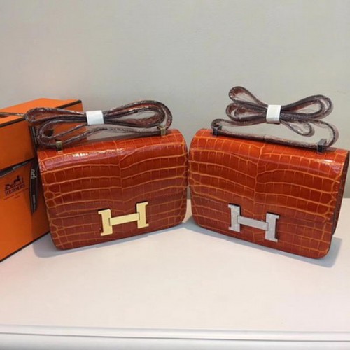 Hermes Constance Tas Croco Leer H9978C Oranje