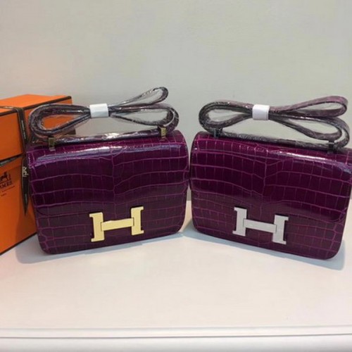 Hermes Constance Tas Croco Leer H9978C Paars