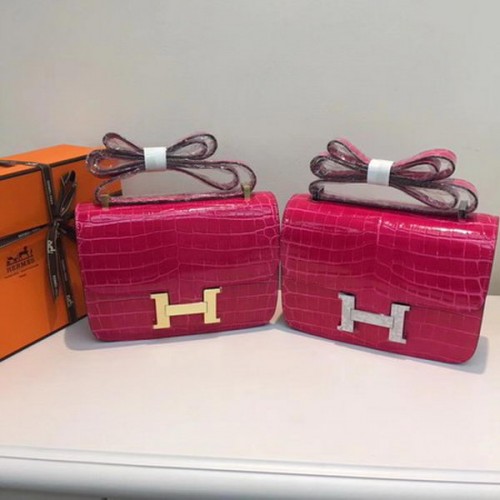 Hermes Constance tas croco leer H9978C roze