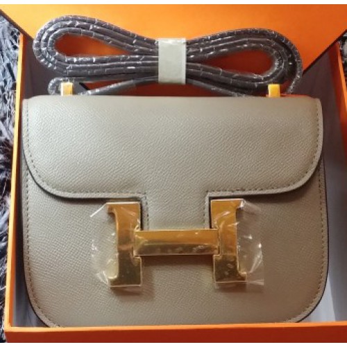Hermes Constance tas Litchi leer H9999L grijs