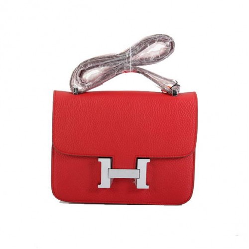 Hermes Constance tas rood Togo leer 1622S zilveren hardware