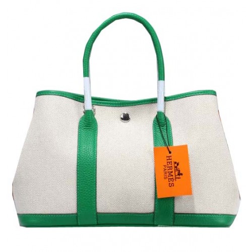 Hermes Garden Party 30cm draagtas canvas lichtgroen