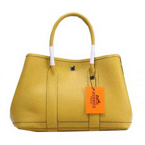 Hermes Garden Party 30cm draagtas korrelig leer geel