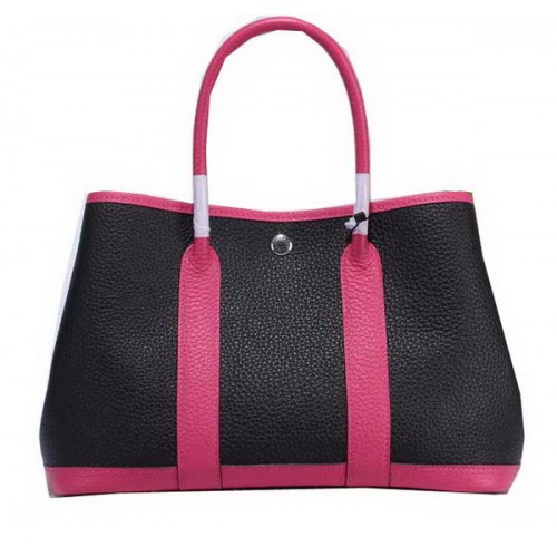 Hermes Garden Party 30cm draagtassen korrelig leer zwart en roze