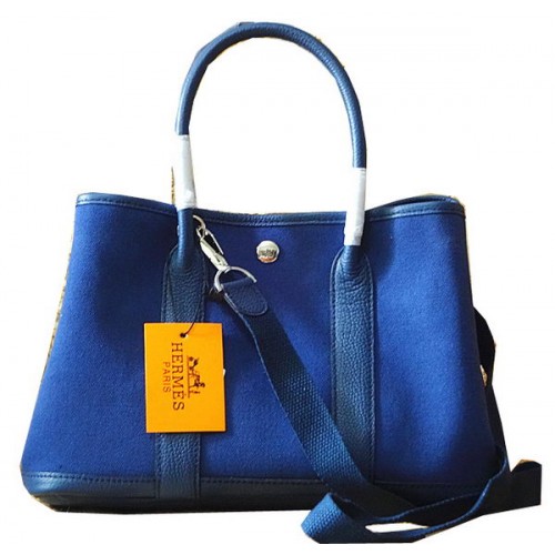 Hermes Garden Party 30cm draagtassen origineel leer blauw