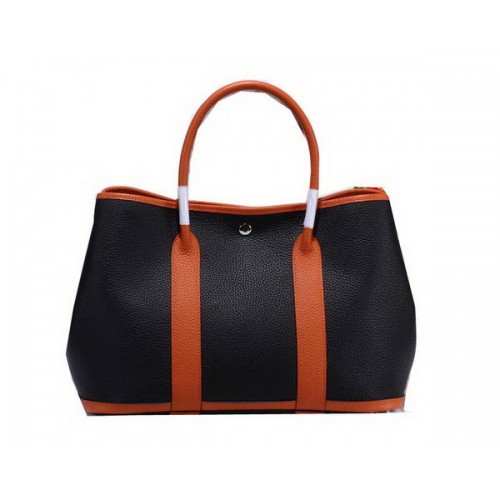 Hermes Garden Party 36 cm draagtas korrelig leer zwart en oranje