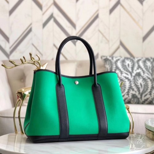 Hermes Garden Party 36cm draagtassen origineel leer A3698 groen