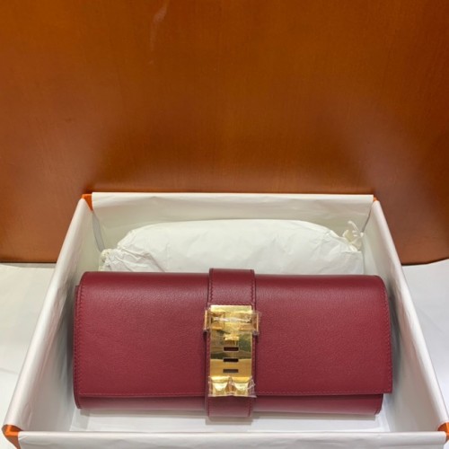 Hermes H Medor swift lederen clutch 37566 bordeaux en gouden hardware