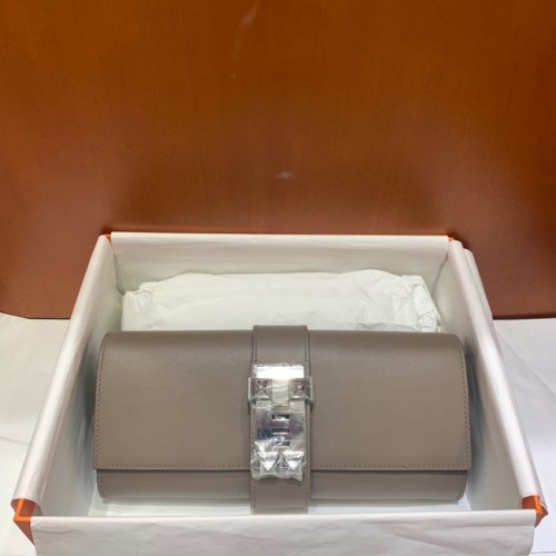 Hermes H Medor swift lederen clutch 37566 grijze en zilveren hardware