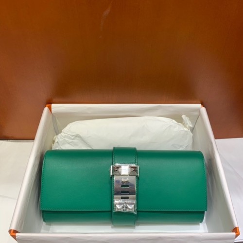 Hermes H Medor swift lederen clutch 37566 groene en zilveren hardware