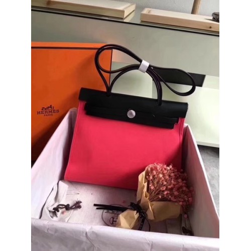 Hermes Herbag 31CM origineel canvas leer kalfsleer 45987 rood en zwart