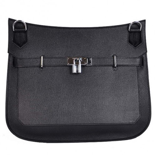 Hermes Jypsiere 34CM Schoudertas Zilver Hardware Zwart