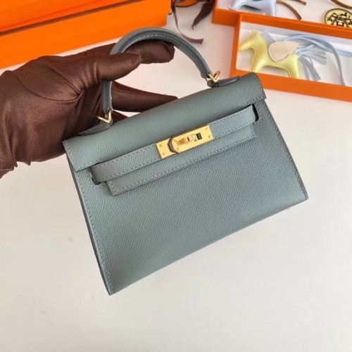 Hermes Kelly 19cm Schoudertassen Epsom Leer KL19 Gouden hardware Amandelgroen