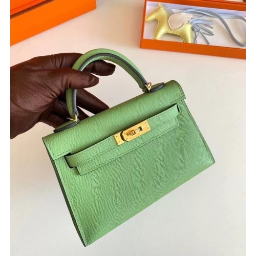 Hermes Kelly 19cm Schoudertassen Epsom Leer KL19 Gouden hardware Avocado Groen