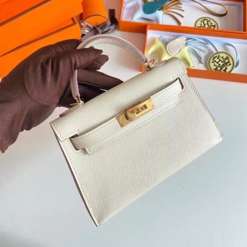 Hermes Kelly 19cm Schoudertassen Epsom Leer KL19 Goud hardware Crème