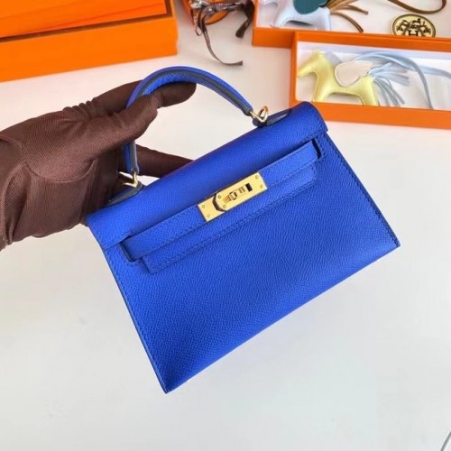 Hermes Kelly 19cm Schoudertassen Epsom Leer KL19 Gouden hardware Elektro-optisch blauw