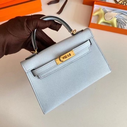 Hermes Kelly 19cm Schoudertassen Epsom Leer KL19 Gouden hardware Gletsjerblauw