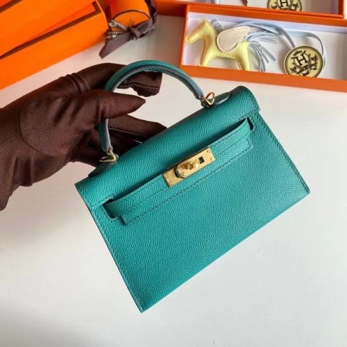 Hermes Kelly 19cm Schoudertassen Epsom Leer KL19 Gouden hardware Meerblauw