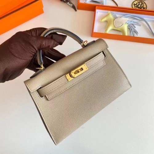Hermes Kelly 19cm Schoudertassen Epsom Leer KL19 Gouden hardware Parelgrijs