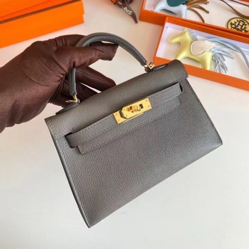 Hermes Kelly 19cm schoudertassen Epsom leer KL19 goud hardware grijs