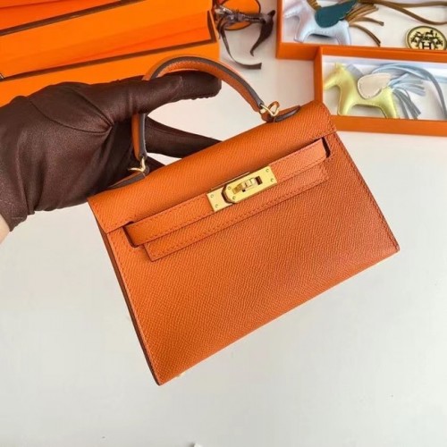 Hermes Kelly 19cm schoudertassen Epsom leer KL19 goud hardware oranje