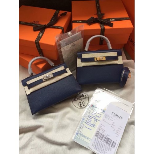 Hermes Kelly 19cm schoudertassen Epsom leer KL19 koningsblauw