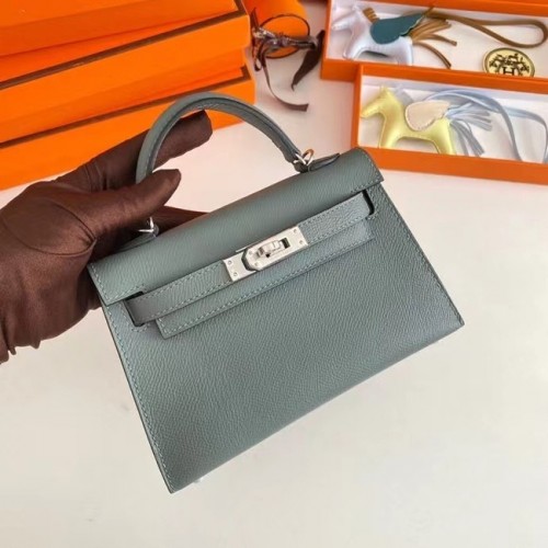 Hermes Kelly 19cm schoudertassen Epsom leer KL19 zilveren hardware amandelgroen