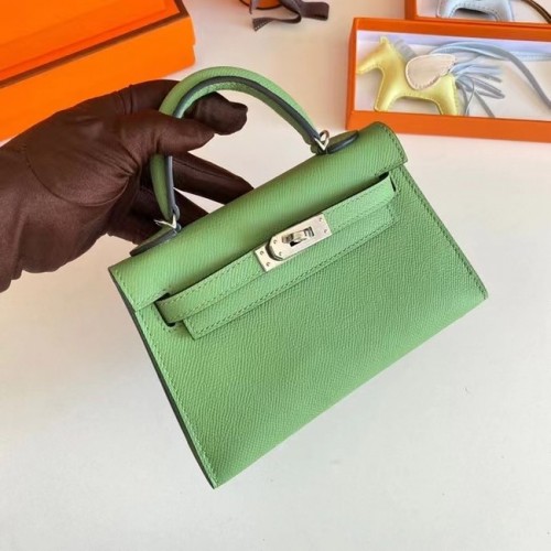 Hermes Kelly 19cm schoudertassen Epsom leer KL19 zilveren hardware Avocado groen