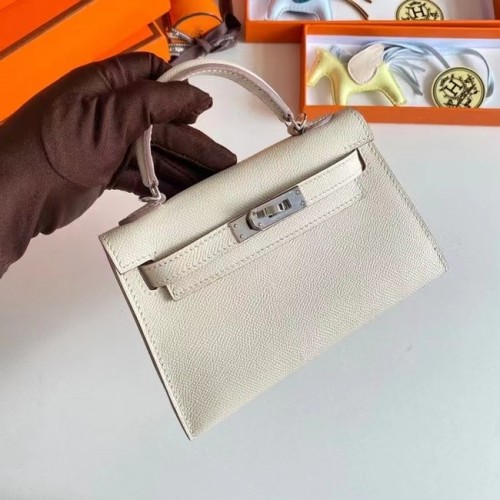 Hermes Kelly 19cm schoudertassen Epsom leer KL19 zilveren hardware crème