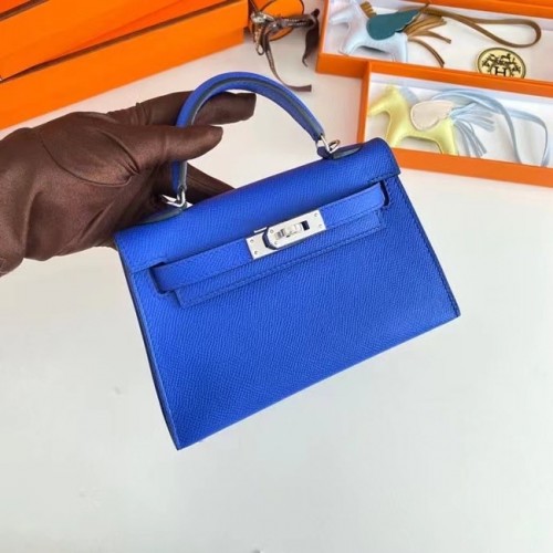Hermes Kelly 19cm Schoudertassen Epsom Leer KL19 Zilveren hardware Elektro-optisch blauw