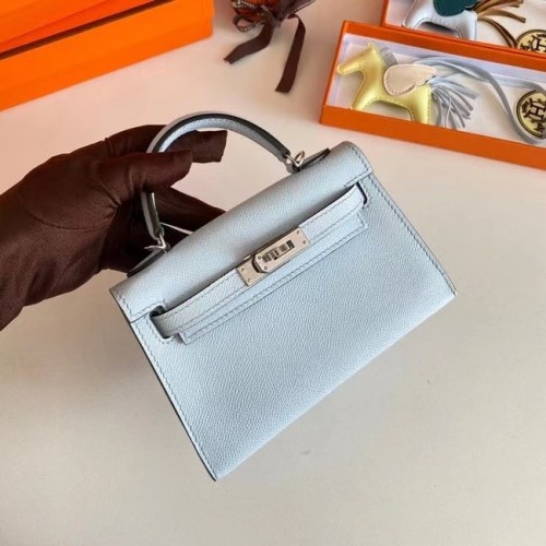 Hermes Kelly 19cm schoudertassen Epsom leer KL19 zilveren hardware gletsjerblauw