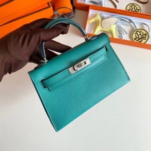 Hermes Kelly 19cm schoudertassen Epsom leer KL19 zilveren hardware meerblauw