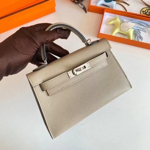 Hermes Kelly 19cm schoudertassen Epsom leer KL19 zilveren hardware parelgrijs