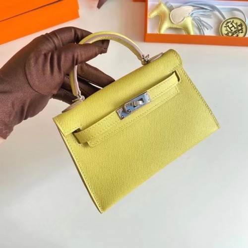Hermes Kelly 19cm schoudertassen Epsom leer KL19 zilveren hardware citroen