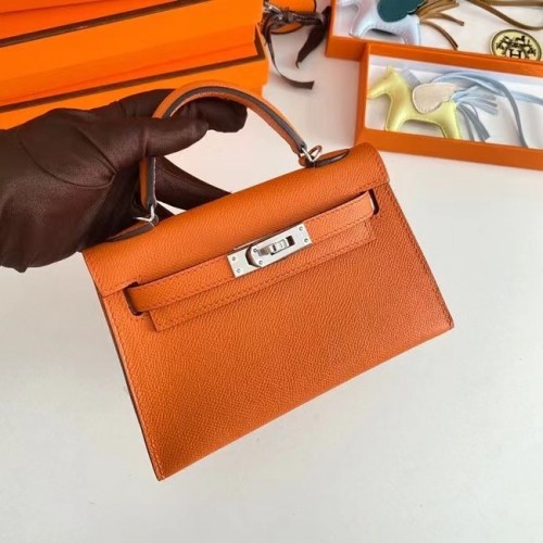 Hermes Kelly 19cm Schoudertassen Epsom Leer KL19 Zilver hardware oranje